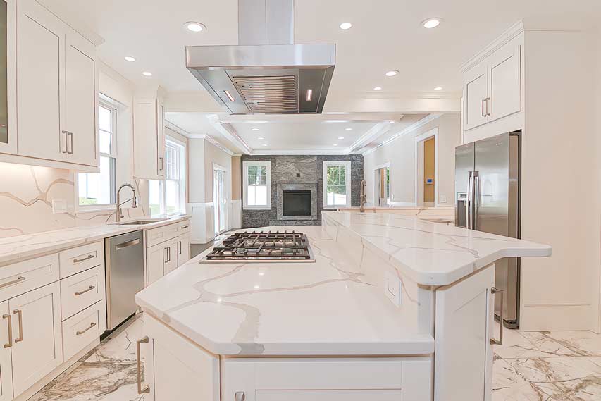 Pristine marble kitchen with commercial grade appliances